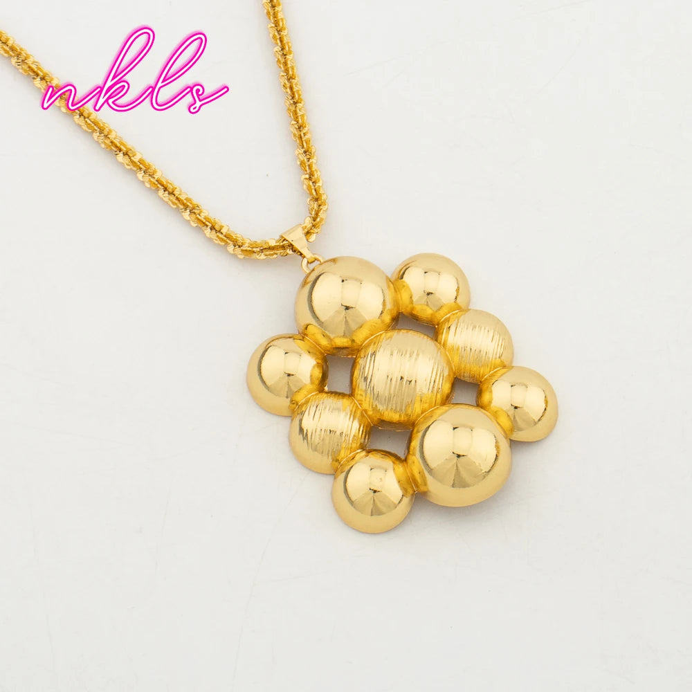 Fashion Woman Large Jewelry Set Dubai Gold Plated Necklace Beads Pendant Earrings Bangle Simple Style Banquet Party Accessories