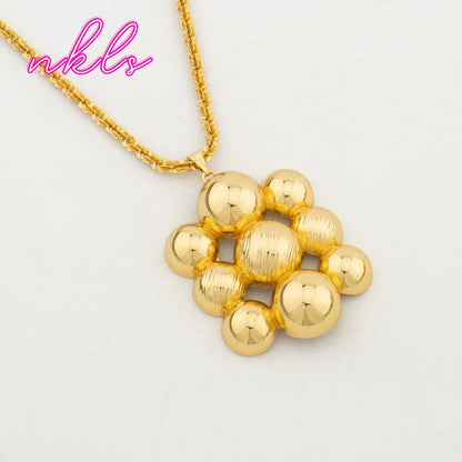 Fashion Woman Large Jewelry Set Dubai Gold Plated Necklace Beads Pendant Earrings Bangle Simple Style Banquet Party Accessories