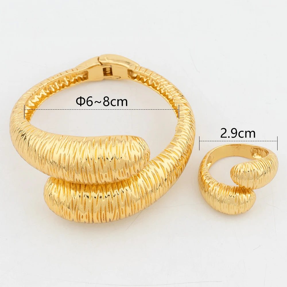 Dubai Leaf Cuff Bangle with Ring For Women 18k Gold Plated Bracelet Nigerian Wedding Jewelry Party Gift Jewelry Accessories - YUEMING JEWELRY