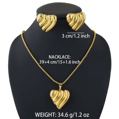 heart-shaped jewelry set woman gold stainless steel earrings necklace Two Piece Jewelry Set accessories for girls gift
