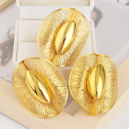 2025 New Trend Gold Color Ring and Earrings For Women Europe and America Exaggerated Hollow Out Jewelry Set For Party Wedding