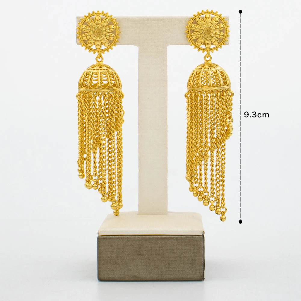 Hoop Earrings for Women 3D Design Tassel Drop Earrings 18k Gold Color Dubai African Party Earrings Accessory for Weddings Gifts