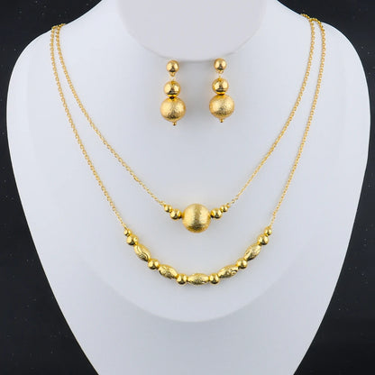 Plated Italy-French Round Bead Necklace & Earrings Jewelry Set for Women, Smooth  Color Gift for Party Wedding