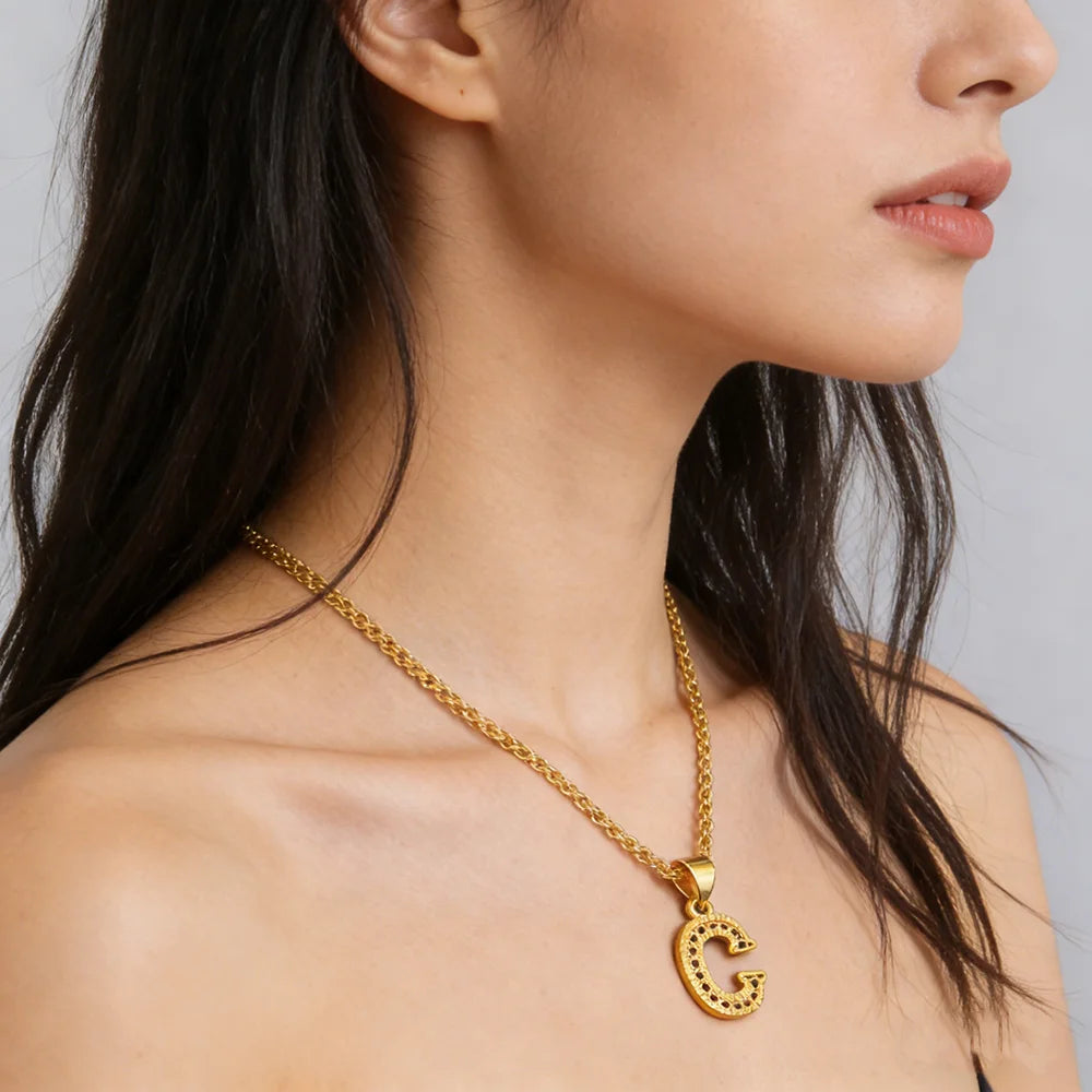 Fashion Gold Plated 26 Initial Letter Pendant A-Z Letters Necklaces English Letter Alphabet Figaro Chains Gold Color Jewelry