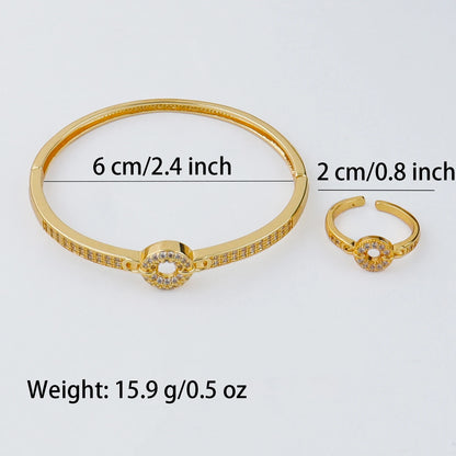 Handmade Golden Zircon Flower Bracelet with Sparkling Crystal Openwork Design Jewelry Set for Women Elegant Bangle Earring Acces