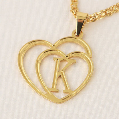Women Gold Color Initial Alphabet Heart Pendant Charm Jewelry Stainless Steel Necklace Simple Clothing Accessories Party Gift