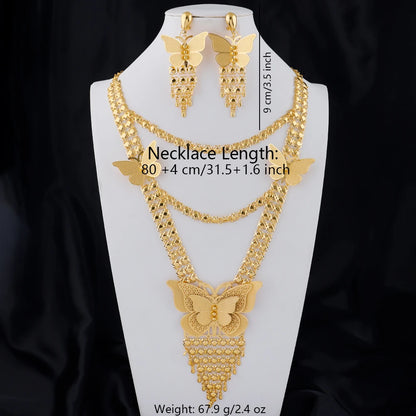 New Indian Gold color Long Necklace Set Nigerian Party Bride Wedding Luxury Dubai Earrings Jewelry Women's Valentine's Day Gift