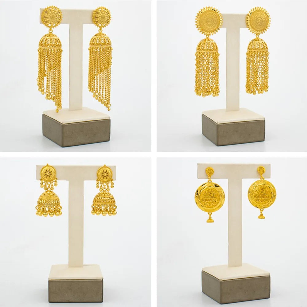 Hoop Earrings for Women 3D Design Tassel Drop Earrings 18k Gold Color Dubai African Party Earrings Accessory for Weddings Gifts