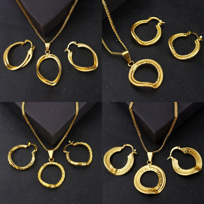 24K Gold-plated Two Piece Copper Jewelry Set Waterproof Earrings Warped Geometry Necklace Apply to America India Party Wedding