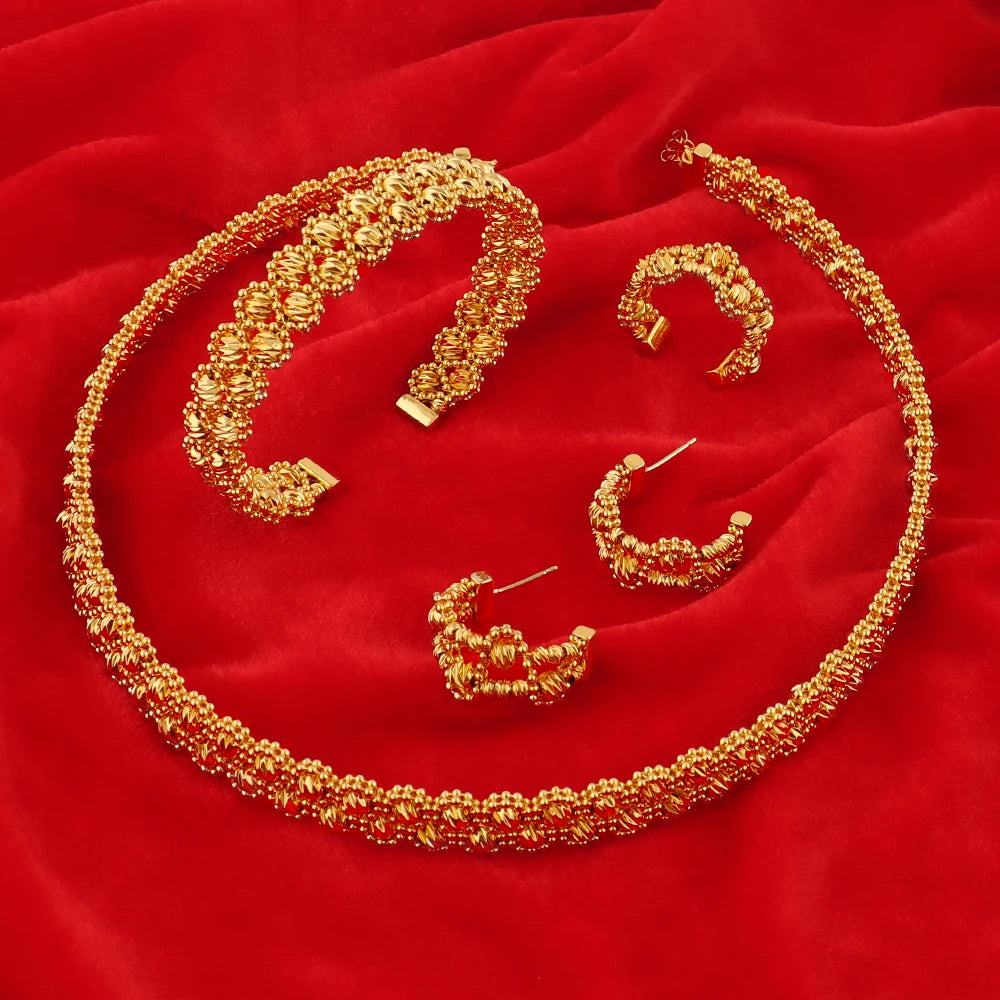 Luxury  Plated Necklace Bracelet Ring Earrings Set for Women Charms Elegant Jewelry Gift for Party Wedding Banquet