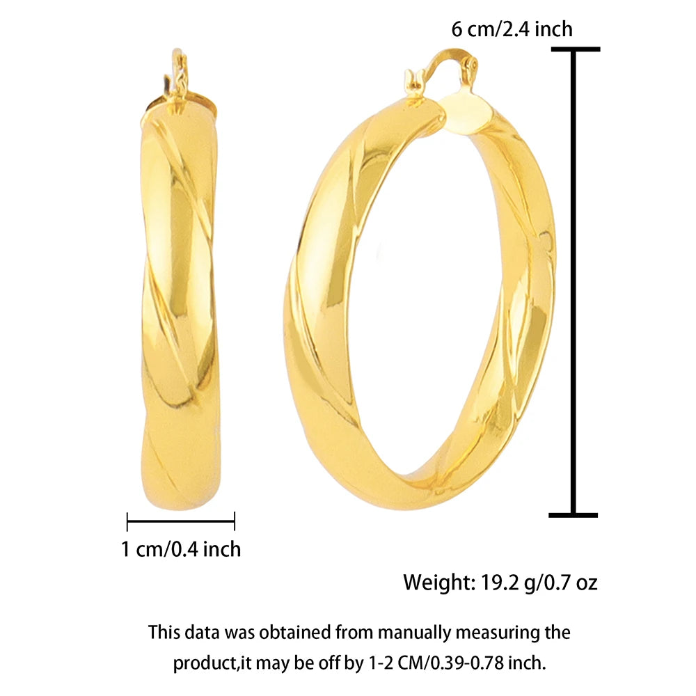 Fashion Glossy Stainless Steel Chunky Hoop Earrings 18K Gold Plated Geometric Circle Earring Vintage Wedding Party Jewelry