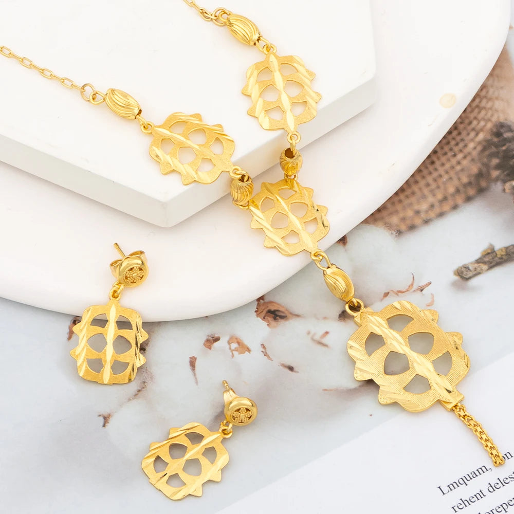 Plated Italian Long Necklace & Drop Earrings Jewelry Set for Women, Elegant Jewellery Woman Gift for Party Anniversary