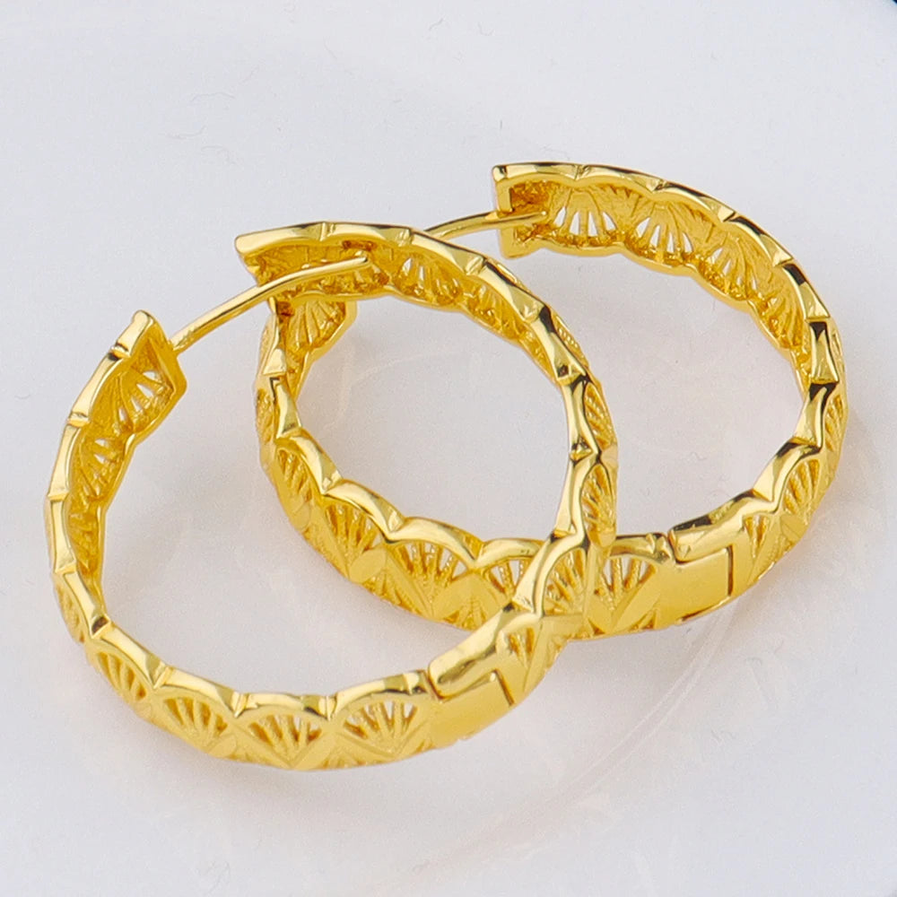 18k Golden Earrings Middle East hollowed-out Design Earrings For Women Wedding Birthday Proluxe Fine Jewelry Gifts