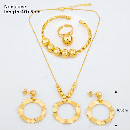 Arabic Dubai Jewelry Set for Women Bead Earrings Necklace Ethiopian African Chain Gold Color Bracelet Ring Wedding Bridal Gift