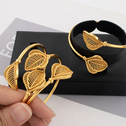 New Cuff Bracelet For Women Party Dubai Leaf Shape Bangles  Color Bangles Jewelry Accessories For Party Anniversary Gift