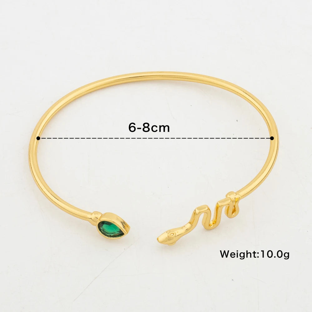 Luxury 5pcs Cuff Bangles for Women Gold Color Snake Shaped Charm Bracelets Wholesale Green Zircon Jewelry Wedding Party Gifts