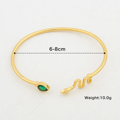 Luxury 5pcs Cuff Bangles for Women Gold Color Snake Shaped Charm Bracelets Wholesale Green Zircon Jewelry Wedding Party Gifts