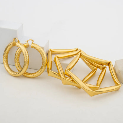 Earrings with Bangle Jewelry Set for Women African Dubai Gold Color Hand Bangle Hoop Earrings Weddings Bride Jewellery Accessory