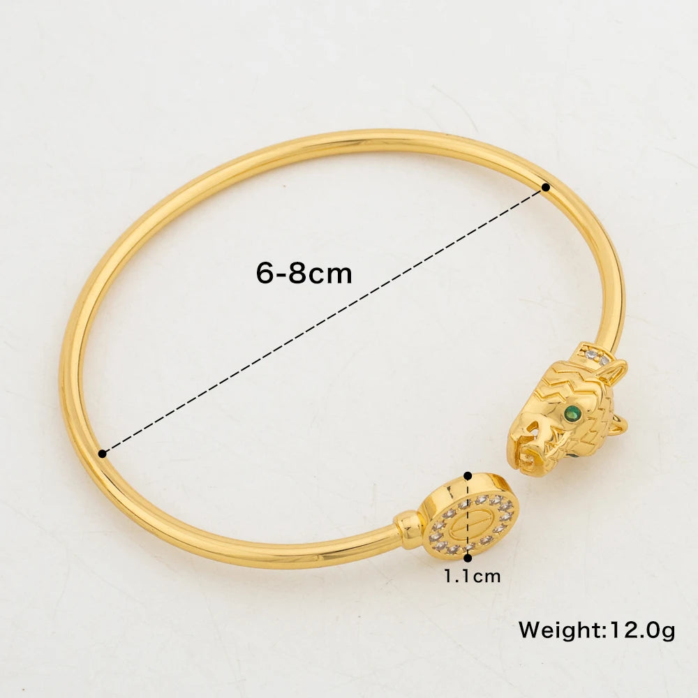 5PCS Charm Bracelets with Gift Box Gold Plated Zircon Cuff Bangles African Luxury Leopard Head Jewelry Women Wedding Party Gifts