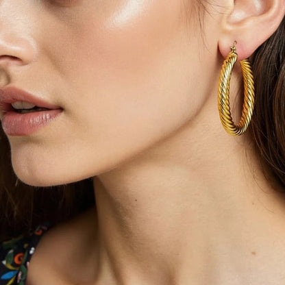 Vintage Twisted Hoop Earrings 6CM African Big Earrings for Women Gold Plated Stainless Steel Party Jewelry Accessories