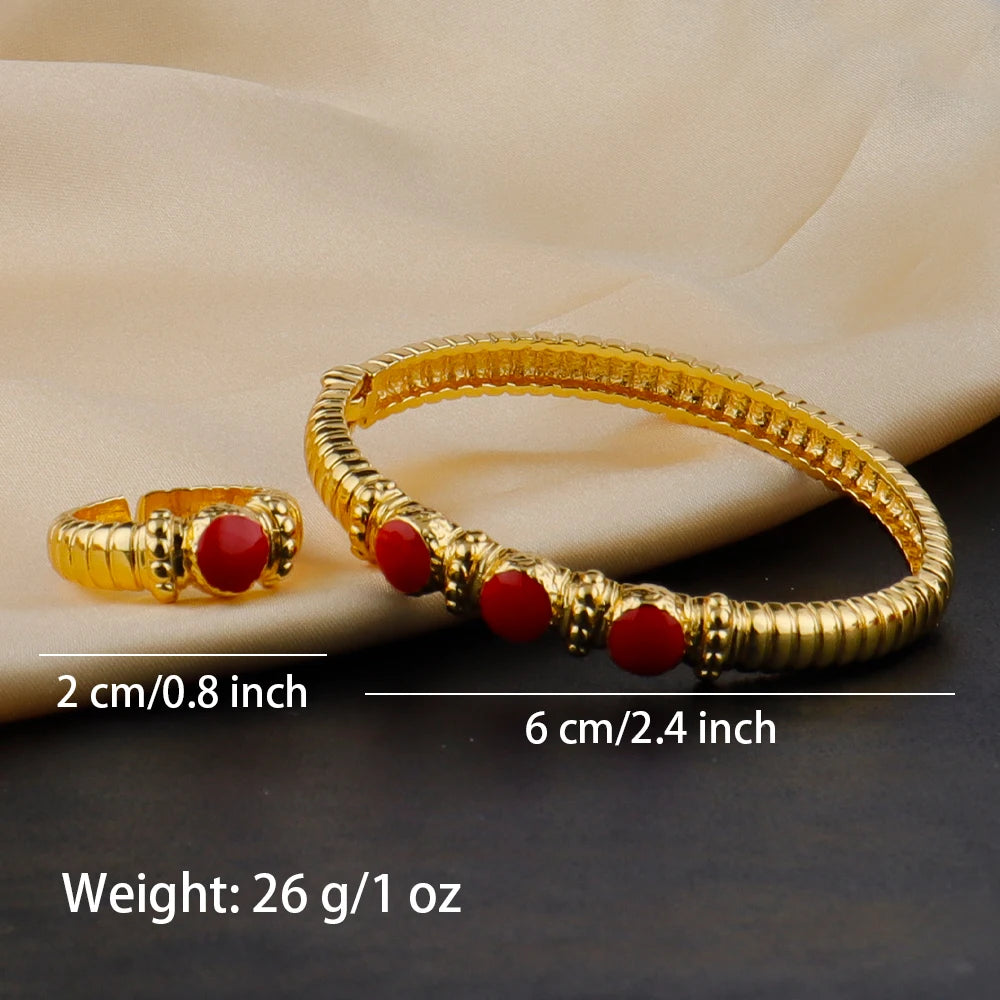 Fashion Multy Colors Personalized 18k gold plated ring and bracelet jewelry set daily wear High Temperament bracelets Girl Gift