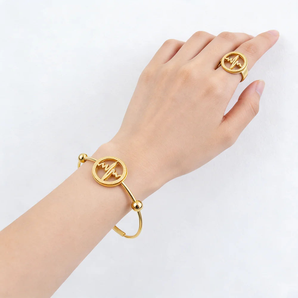 18k Gold Color Stainless Steel Bracelets Rings Adjustable Jewelry on Hand Couple Fashion Bangles Jewellery Accessories Gift