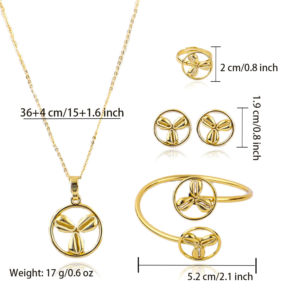 Fashion Gold Plated Necklace Bracelet Earrings Ring Jewelry Set for Women Baby Elegant Jewelry Sets for Wedding Party Gift