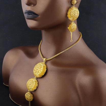 Luxury Dubai Women Jewelry Sets Fashion Jewelry Earrings Necklace Gift For Wedding Indian Arabic Gold Plated Set For Party