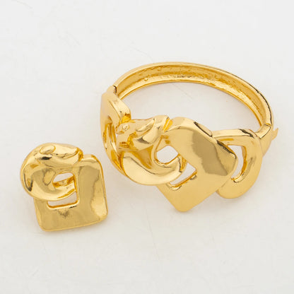 African Gold Color Jewelry Set for Women Drop Earrings and Pendant Necklace Dubai Bangle Ring 4Pcs Set for Anniversary Jewelry