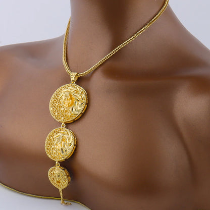 Luxury Dubai Jewelry Earrings Necklace Jewelry Sets For Women India Gold Color Hollow Design Wedding Accessory Bridal Party Gift