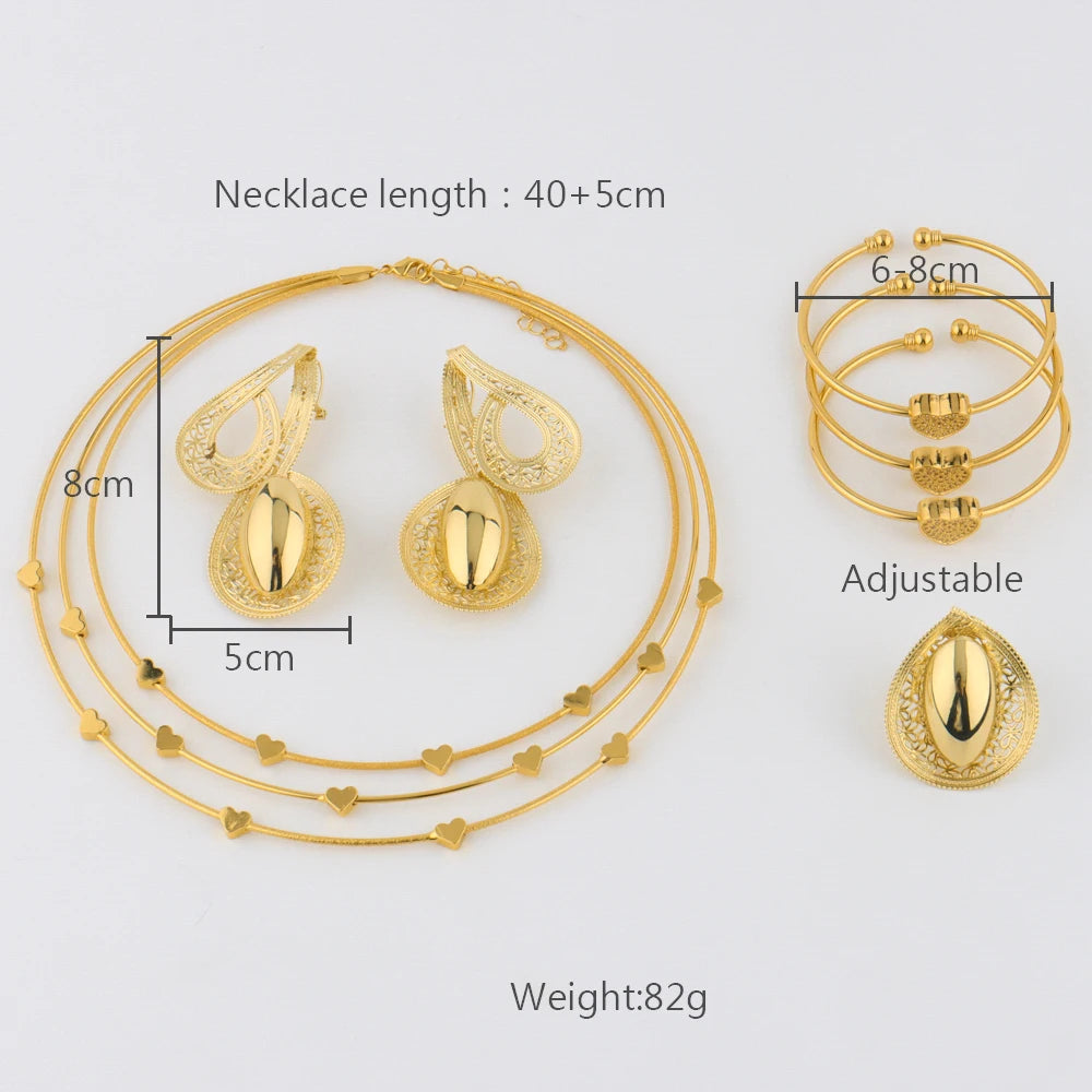 2025 African Love Necklace & jewellery woman Set—Heart Bracelet Ring Earrings for Wedding Party jewelry women set