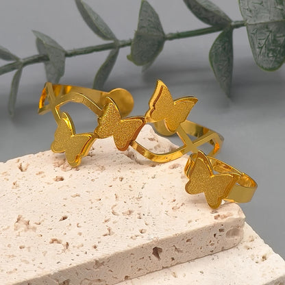 18k Gold Color Stainless Steel Bracelets Rings Adjustable Jewelry on Hand Couple Fashion Bangles Jewellery Accessories Gift