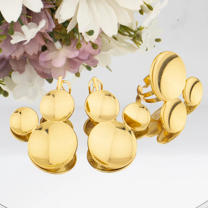 18k Gold Plated Clip Earrings and Finger Ring Dubai Copper Jewelry Set Fashion Earrings Jewelry for Women Party Gift for African