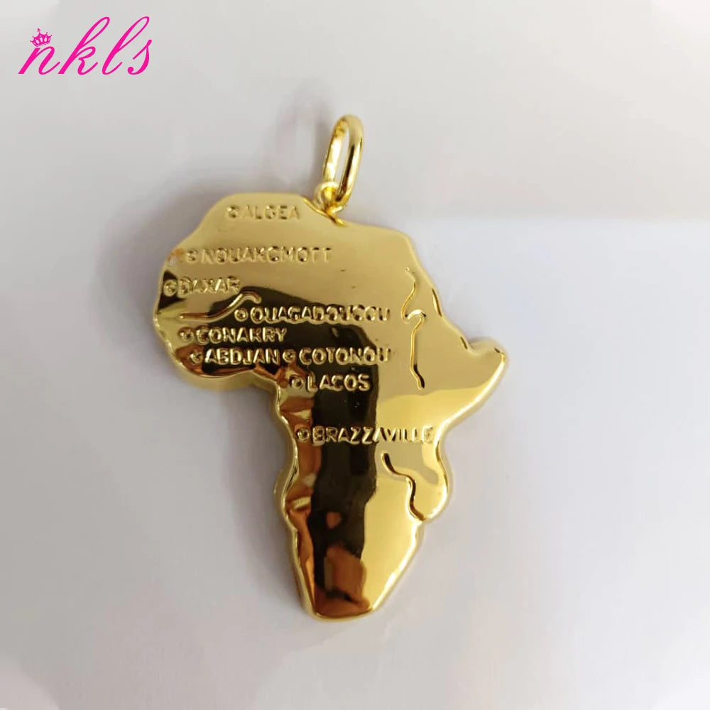 Map of African Pendant Necklace for Men and Women, Gold Color, Hip Hop, Popular Necklace, Luxury Stainless Steel, Copper Chain J
