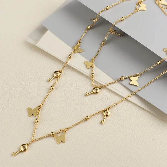 316L Stainless Steel Bohemian Butterfly Necklace Classic Many Small Ornaments Necklace for Women Beach Vacation Gift