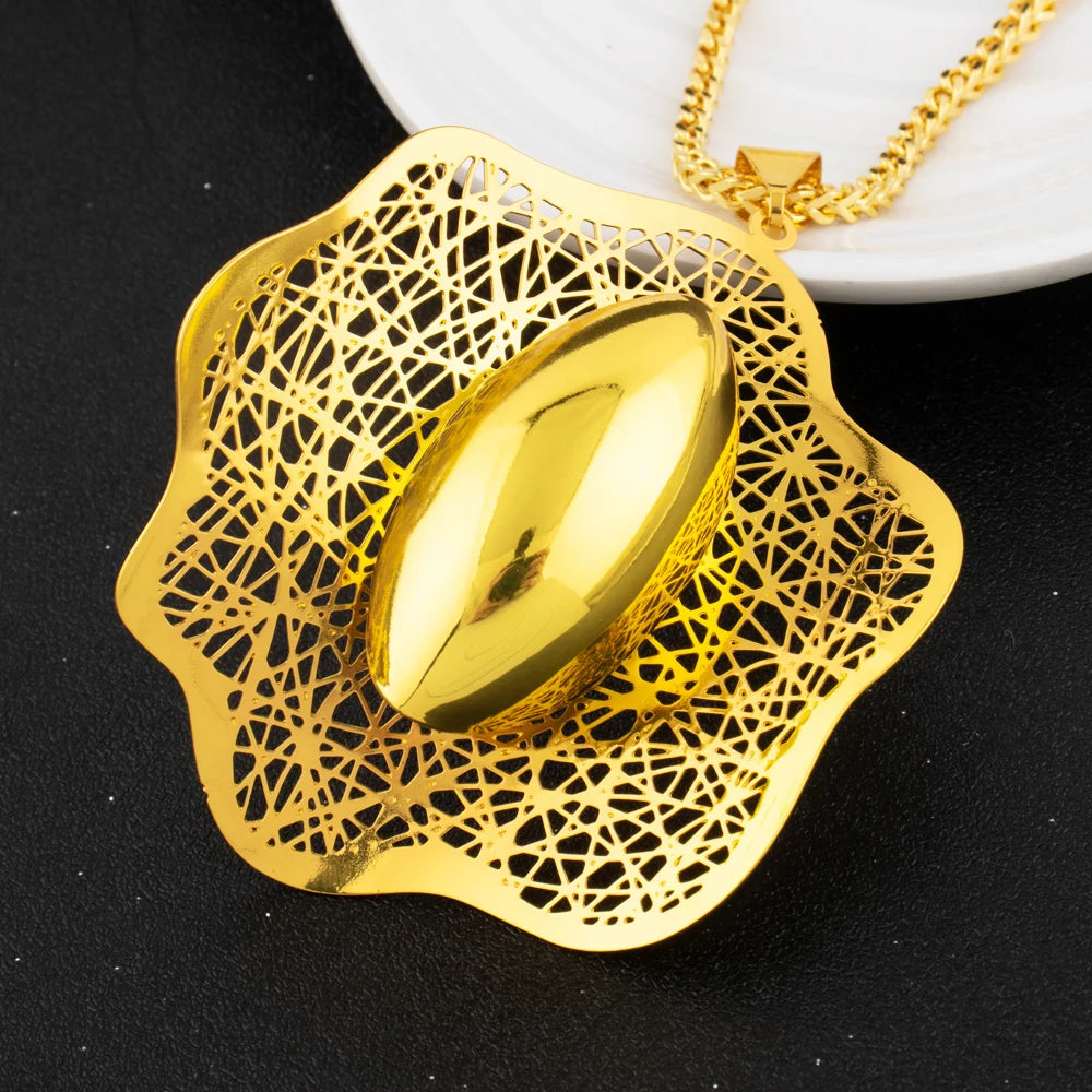 Dubai 24k Gold Plated Jewelry Sets for Women Indian Bridal Costume Necklace Earrings SetNigerian Wedding Party Gifts Wholesalers