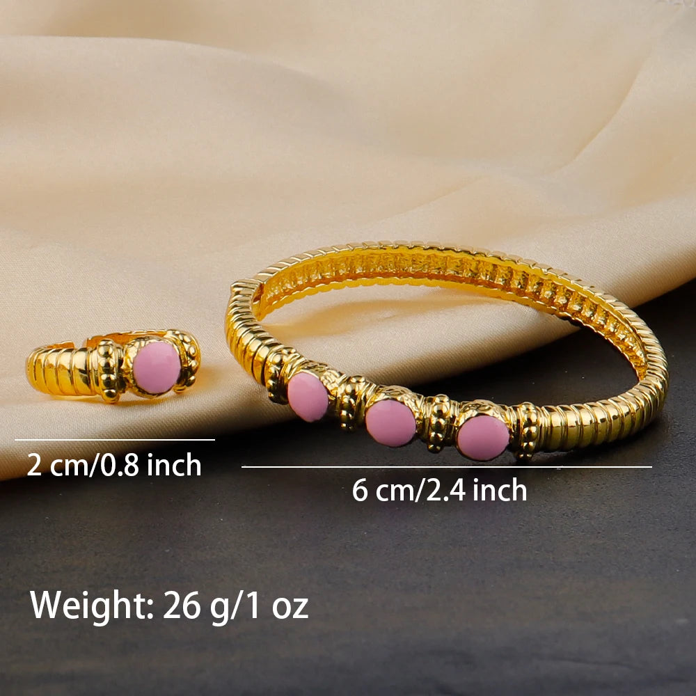 Fashion Multy Colors Personalized 18k gold plated ring and bracelet jewelry set daily wear High Temperament bracelets Girl Gift