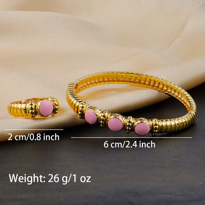 Fashion Multy Colors Personalized 18k gold plated ring and bracelet jewelry set daily wear High Temperament bracelets Girl Gift