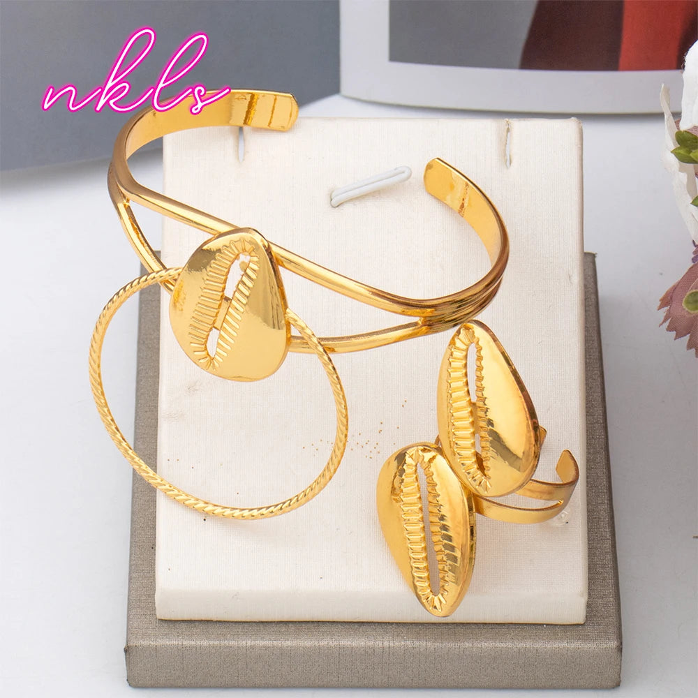 Dubai Luxury Necklace Earrings Cuff Bangle Ring Set African Trend Jewelry Fashion Women Jewelry Set Daily Wear Party Gift
