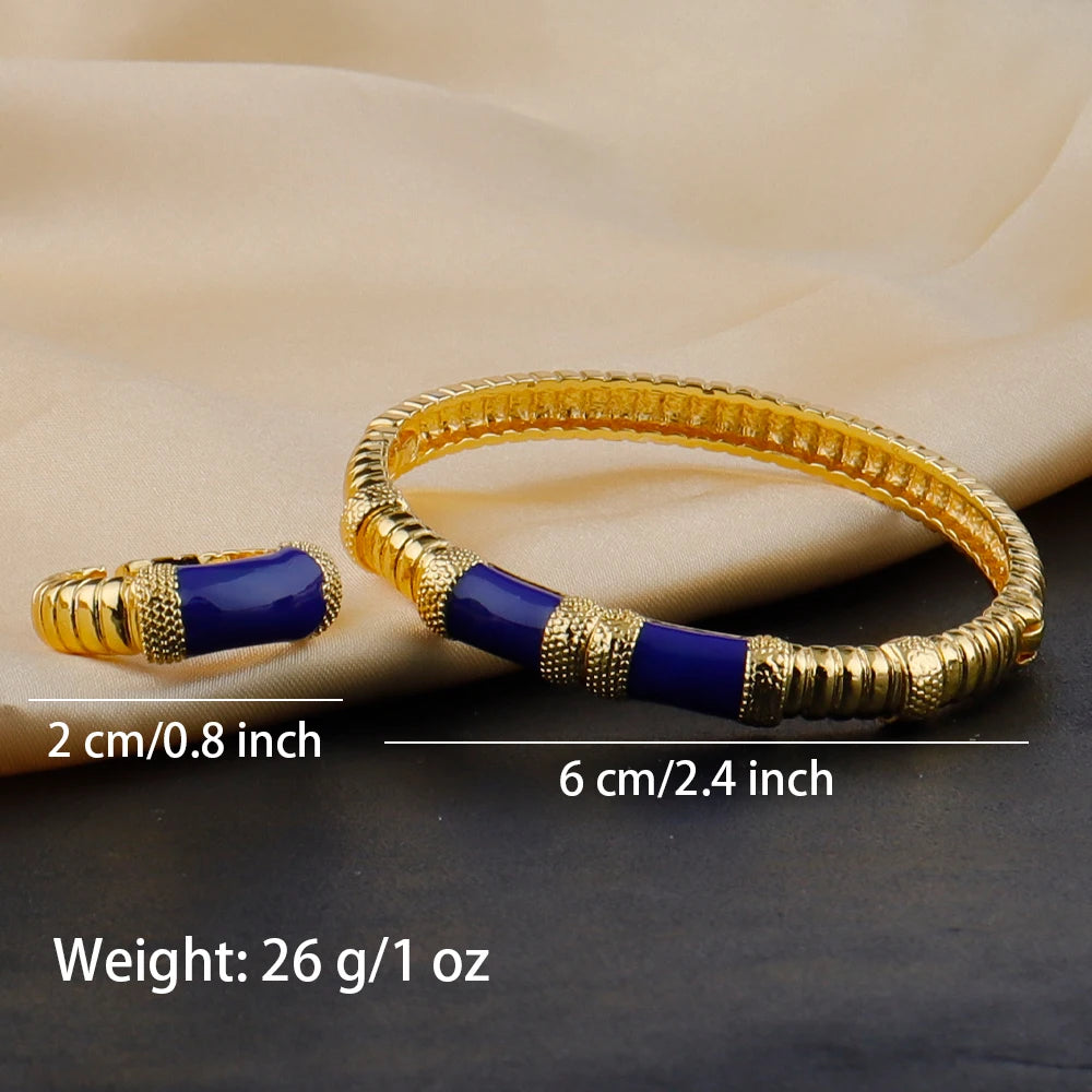 18K gold color plated Dubai bracelets, luxury Arabian wedding jewelry sets, hidden buckle women’s bracelets and rings
