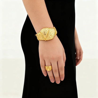 dubai bracelet ring set for woman jewelry luxury Gold Color Cuff Bangles Female Luxury Jewelry Sets Jewellery Accessory