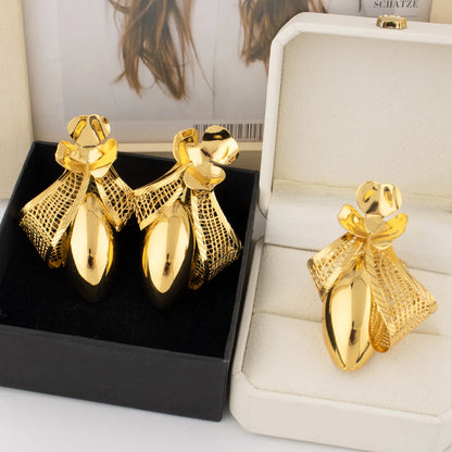 2025 African Luxury Bow Tie Necklace Earrings for Women Party Wedding Banquet Nightclub Gold Plated Jewelry Gift