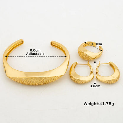 Brazilian Gold Color Jewelry Set for Party Hoop Earrings and Bracelet Ring 3Pcs Set Luxury Crystal Design Bangle Ring for Ladies