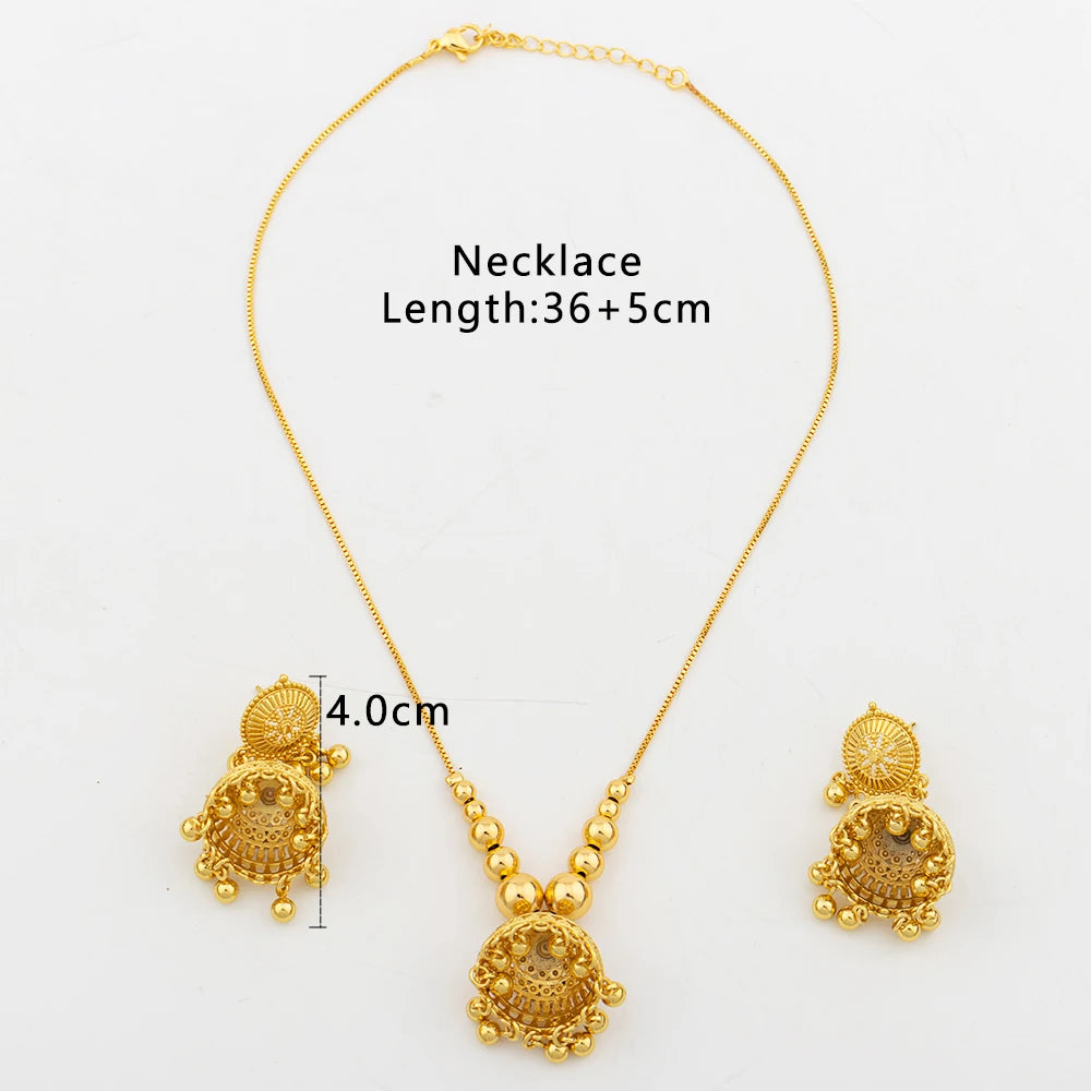 Nigerian Gold Color Jewelry Set for Women Hoop Earrings and Necklace Ethiopia Tassel Design Party Gifts Engagement Accessories