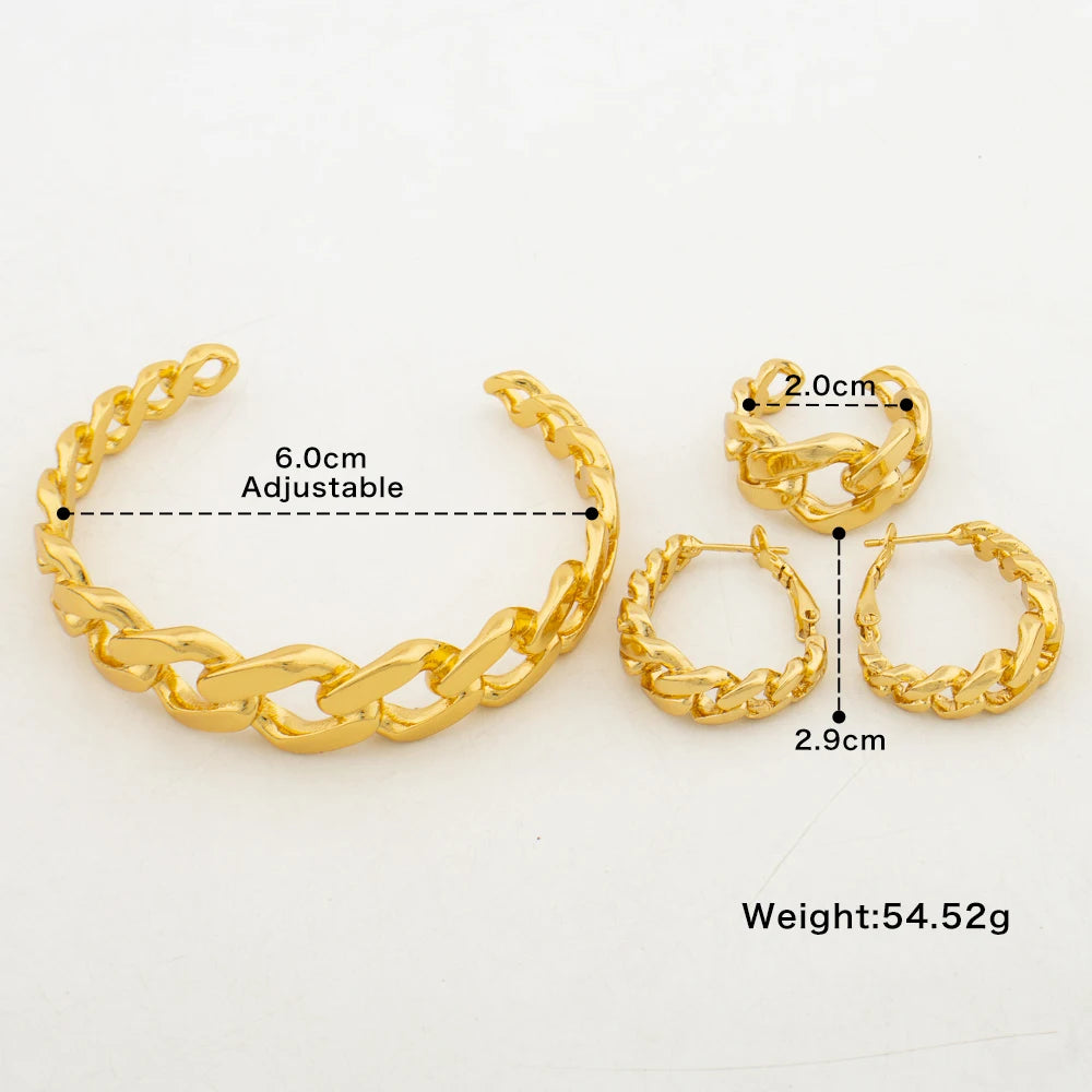 3pcs Jewelry Sets for Women Gold Color Designed Hollow Link Earrings Bracelet Ring Set Fashionable Charm Jewelry Birthday Gifts