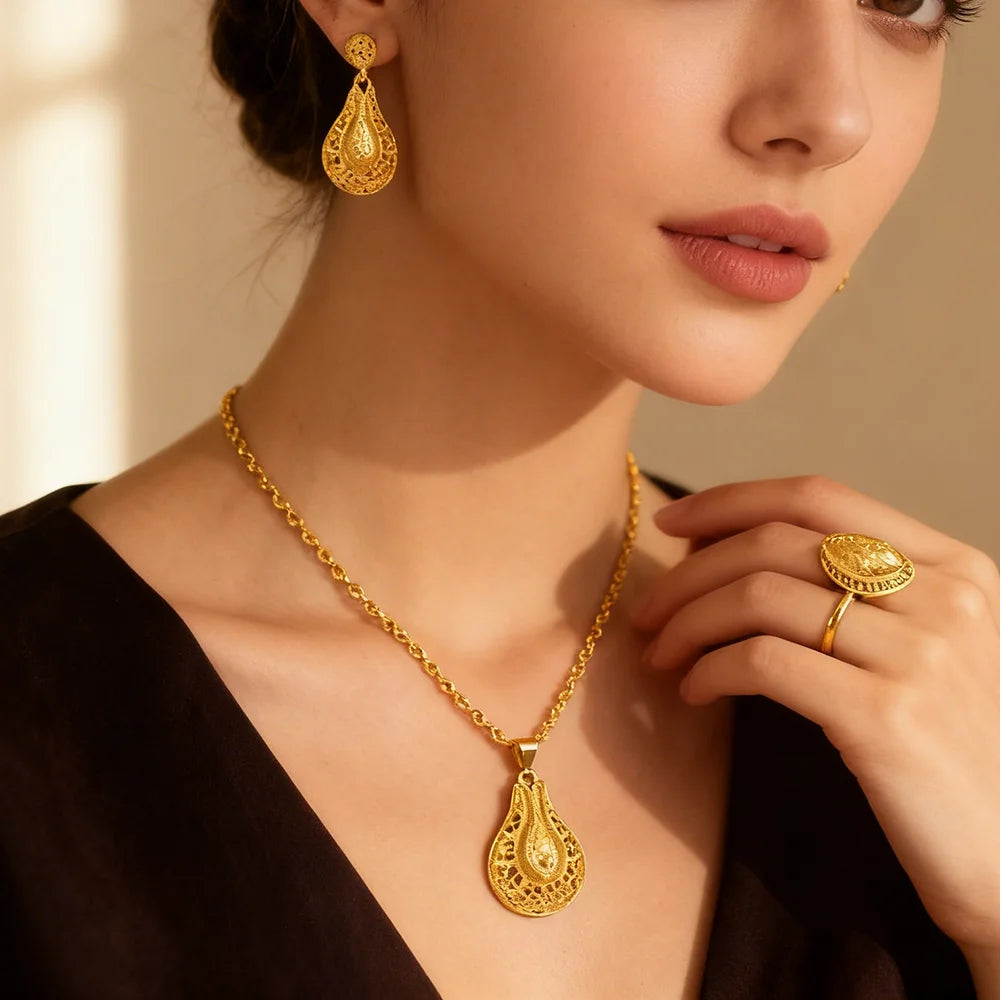 fashion gold jewelry set stainless steel earrings necklaces for women simple Personality gift wedding party Accessories