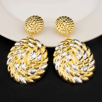 Women Luxury Design Jewelry Set Dubai America Gold Color Earrings Necklace Copper Alloy Bangle Rings Set For Wedding Party Gift