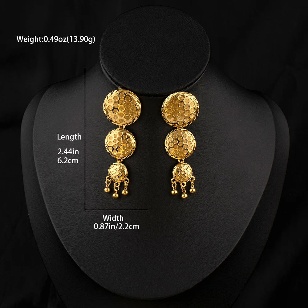 Dubai Gold-Plated Jewelry Statement Earrings for Women with Openwork Design, Suitable for Everyday Wear, Hypoallergenic, and Wat