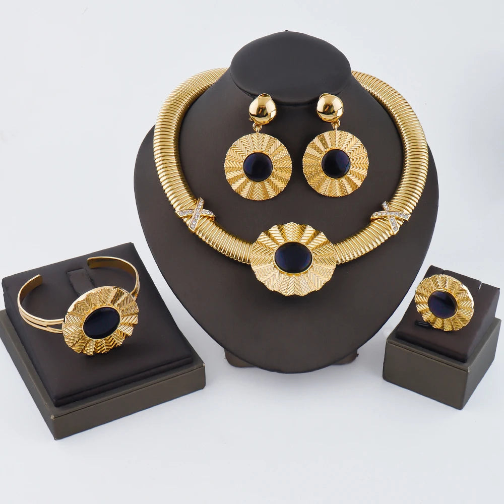 24k gold-plated jewelery sets Simple Round Snake Chain earrings ring necklace bracelet women luxury jewelry Gift set