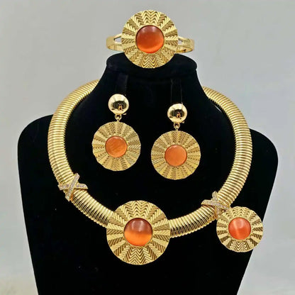 Color Women's 4Pcs Dopamine Jewelry Set Luxury Earrings Bracelets Rings Necklaces Party Banquet Accessory System